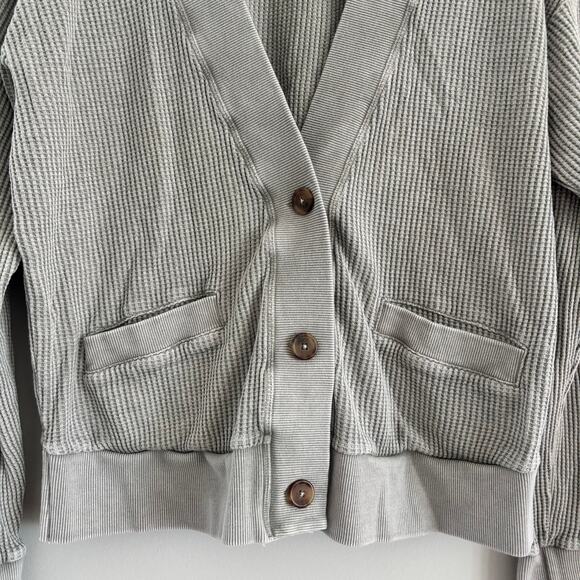 Mododoc Waffle Knit Gray Cardigan Women Size Small - Picture 2 of 4
